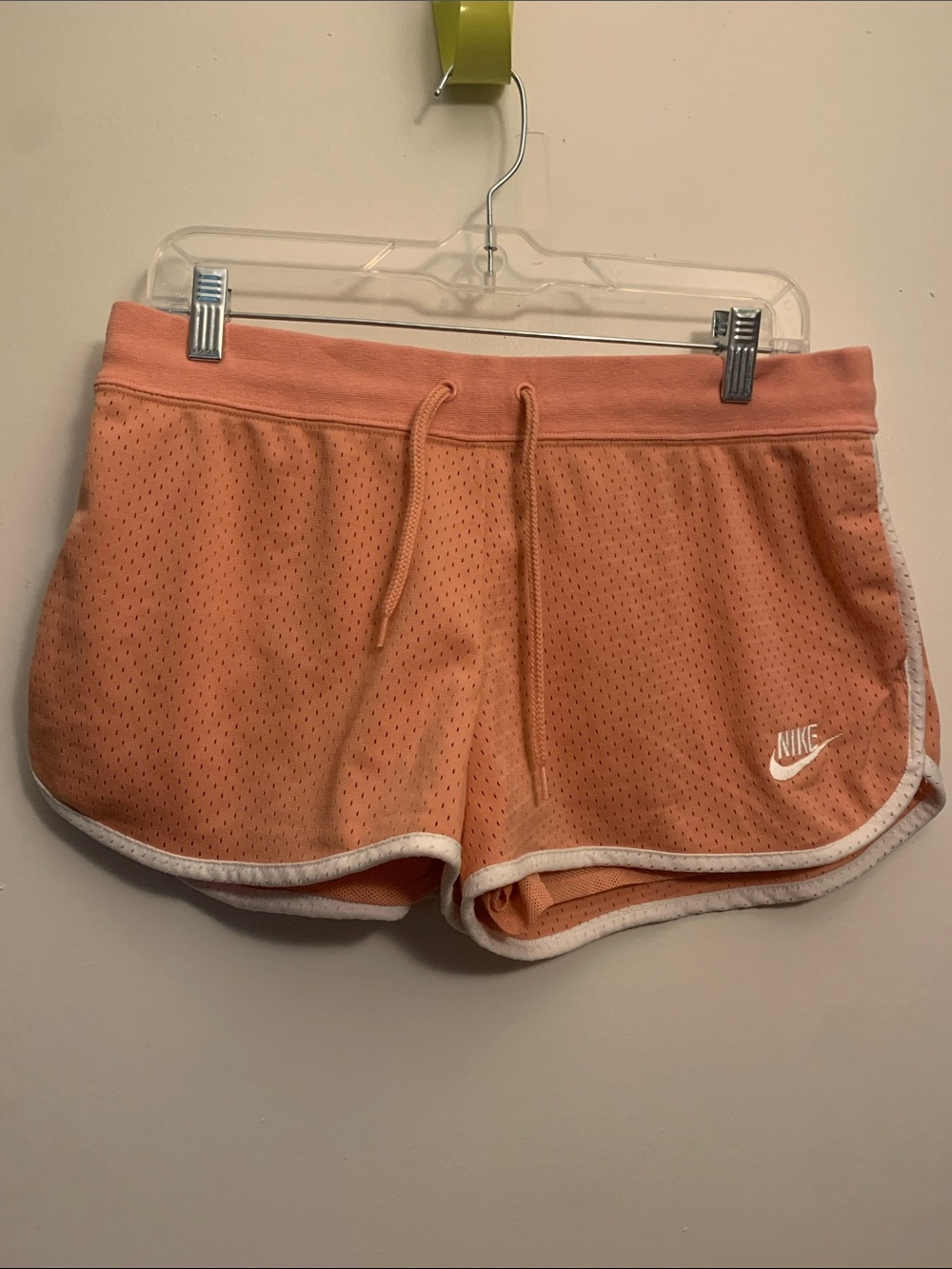 Nike Women's Peach Mesh Athletic Shorts with White Trim